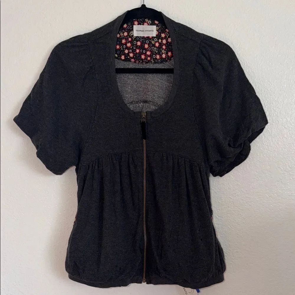 Tsumori Chisato Charcoal Short Sleeve bubble hem cute Y2K Sweater made in Japan